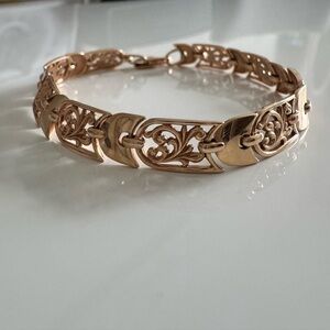 Rose Gold Filigree Link Bracelet - Women's Jewelry